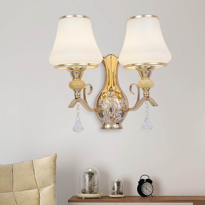 Lisslune | 2-Light Wall Lamp with Bell Shade, Ribbed Glass, Nordic Living Room, Wall-Mounted Light Source in Gold