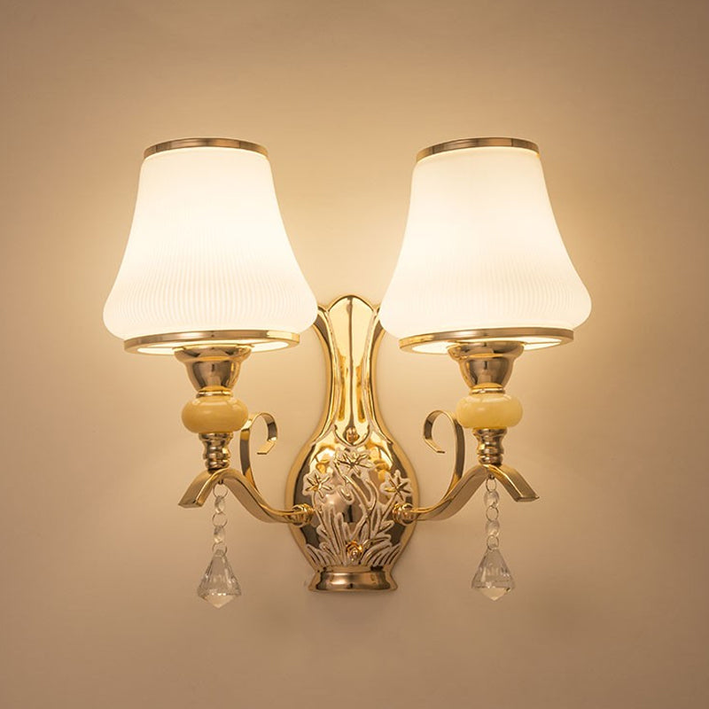 Lisslune | 2-Light Wall Lamp with Bell Shade, Ribbed Glass, Nordic Living Room, Wall-Mounted Light Source in Gold
