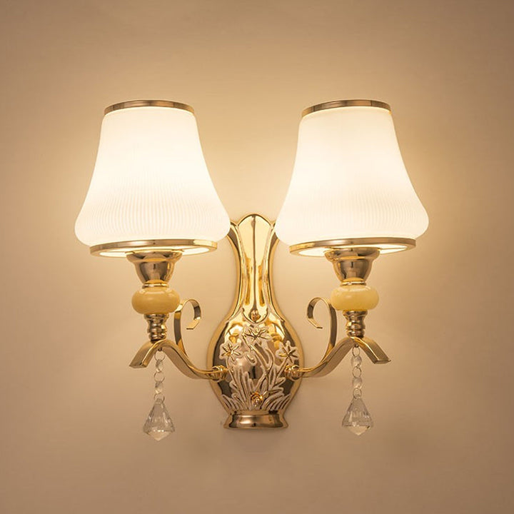 Lisslune | 2-Light Wall Lamp with Bell Shade, Ribbed Glass, Nordic Living Room, Wall-Mounted Light Source in Gold