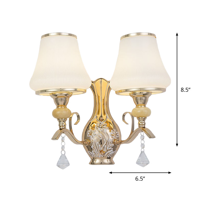 Lisslune | 2-Light Wall Lamp with Bell Shade, Ribbed Glass, Nordic Living Room, Wall-Mounted Light Source in Gold