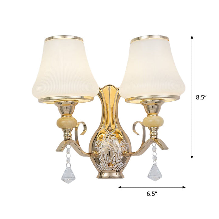 Lisslune | 2-Light Wall Lamp with Bell Shade, Ribbed Glass, Nordic Living Room, Wall-Mounted Light Source in Gold