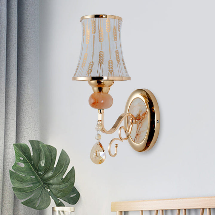 Lisslune | Gold Wall Light Contemporary 1 Light Textured Glass Wall Mounted Light Fixture for Living Room