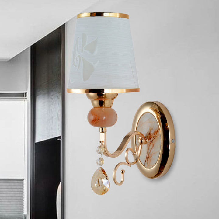 Lisslune | Gold Wall Light Contemporary 1 Light Textured Glass Wall Mounted Light Fixture for Living Room