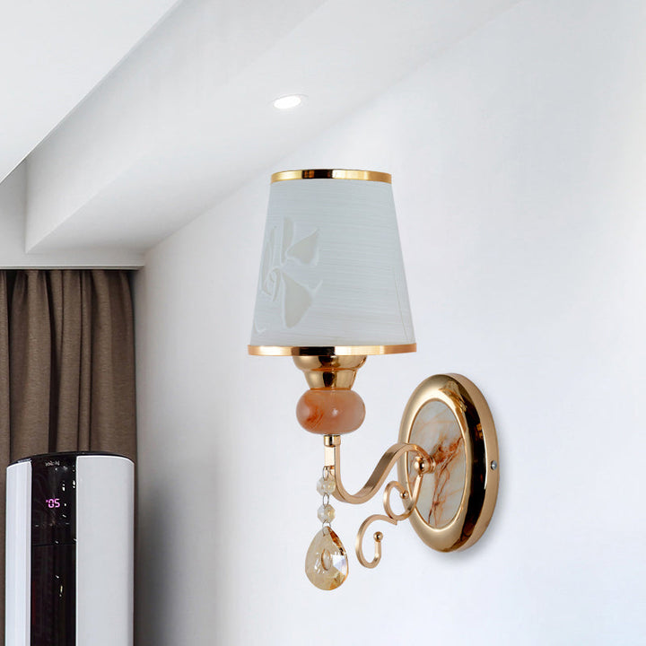 Lisslune | Gold Wall Light Contemporary 1 Light Textured Glass Wall Mounted Light Fixture for Living Room
