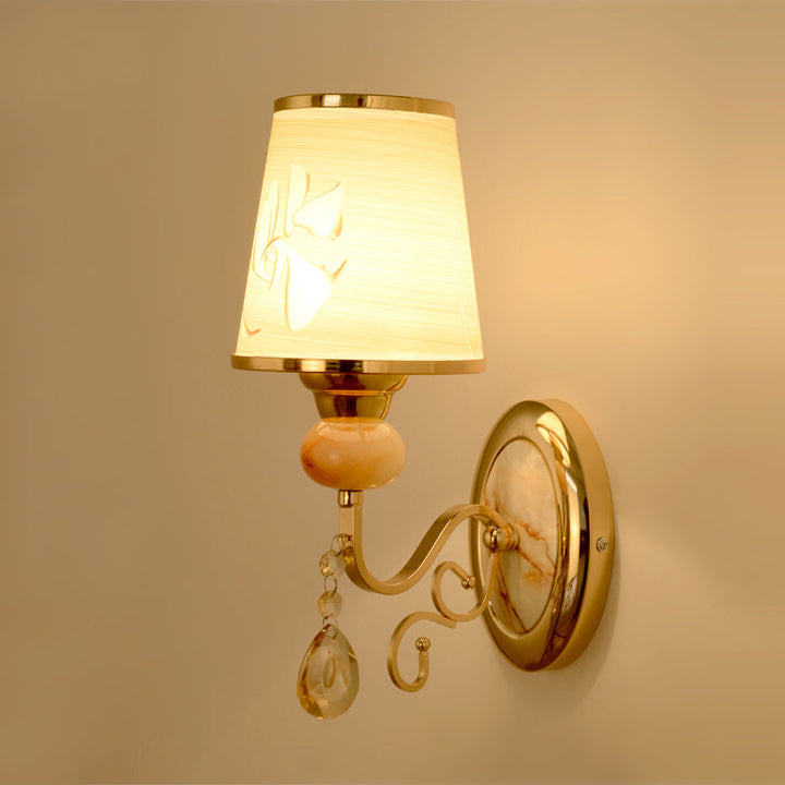 Lisslune | Gold Wall Light Contemporary 1 Light Textured Glass Wall Mounted Light Fixture for Living Room