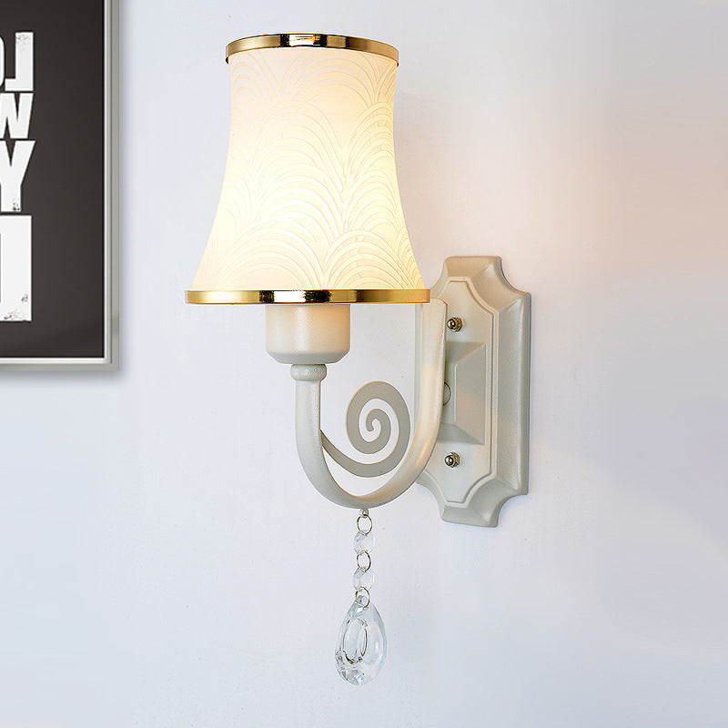 Lisslune | Gold Wall Light Contemporary 1 Light Textured Glass Wall Mounted Light Fixture for Living Room