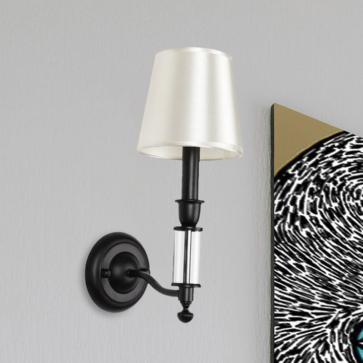 Lisslune | Regular Crystal Shade Wall Light Modernist 1 Head Black Metal Wall Mounted Lighting with Candle Holder Design