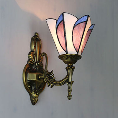 Lisslune | Tiffany Accent Wall Lamp with Cone Shade Filled Glass 1 Head Wall Lighting in Brass