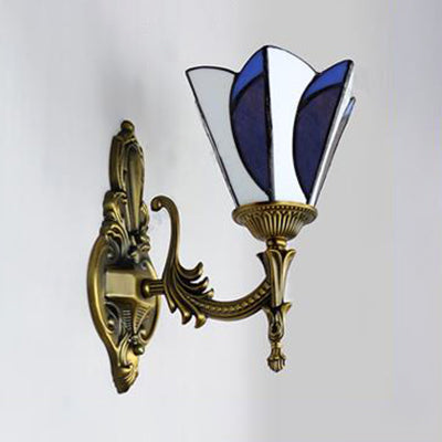 Lisslune | Tiffany Accent Wall Lamp with Cone Shade Filled Glass 1 Head Wall Lighting in Brass