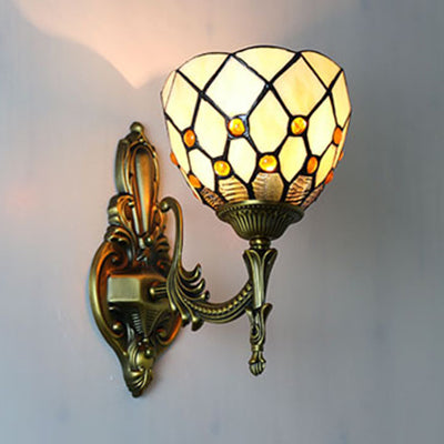 Lisslune | 1 Light Shade Wall Light Beige Glass Vintage Loft Wall Lamp Lighting for Dining Room