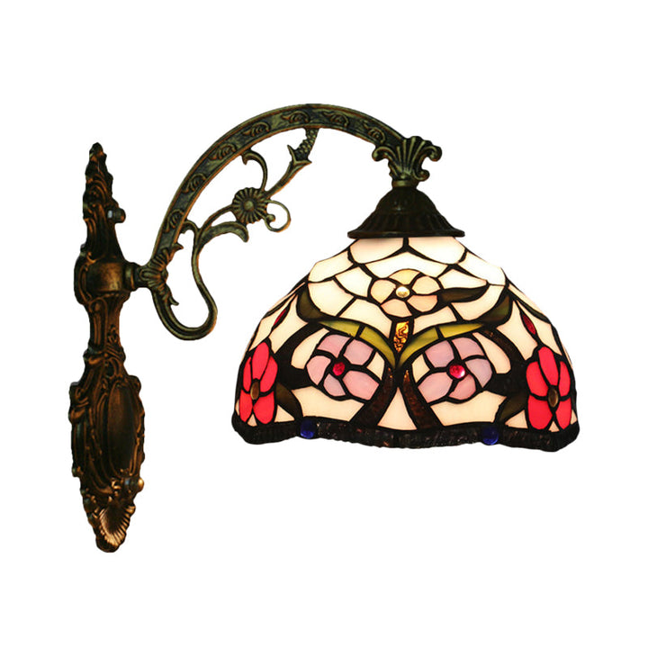 Lisslune | Bronze 1-Light Wall Lighting Fixture Tiffany Cut Glass Peony Pattern Bowl Wall Mount Light