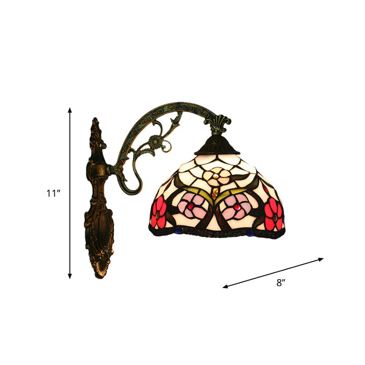 Lisslune | Bronze 1-Light Wall Lighting Fixture Tiffany Cut Glass Peony Pattern Bowl Wall Mount Light