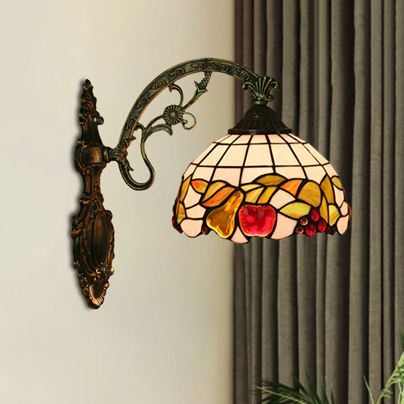 Lisslune | Bowl Shade Wall Mounted Lamp Tiffany Hand Cut Glass 1 Light Bulb Bronze Wall Light with Fruit Pattern