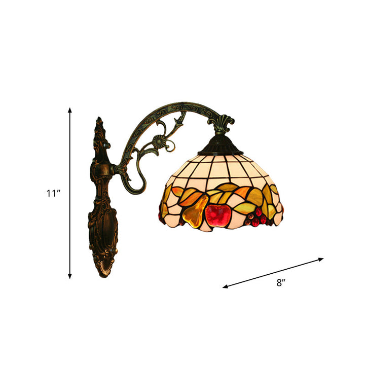 Lisslune | Bowl Shade Wall Mounted Lamp Tiffany Hand Cut Glass 1 Light Bulb Bronze Wall Light with Fruit Pattern