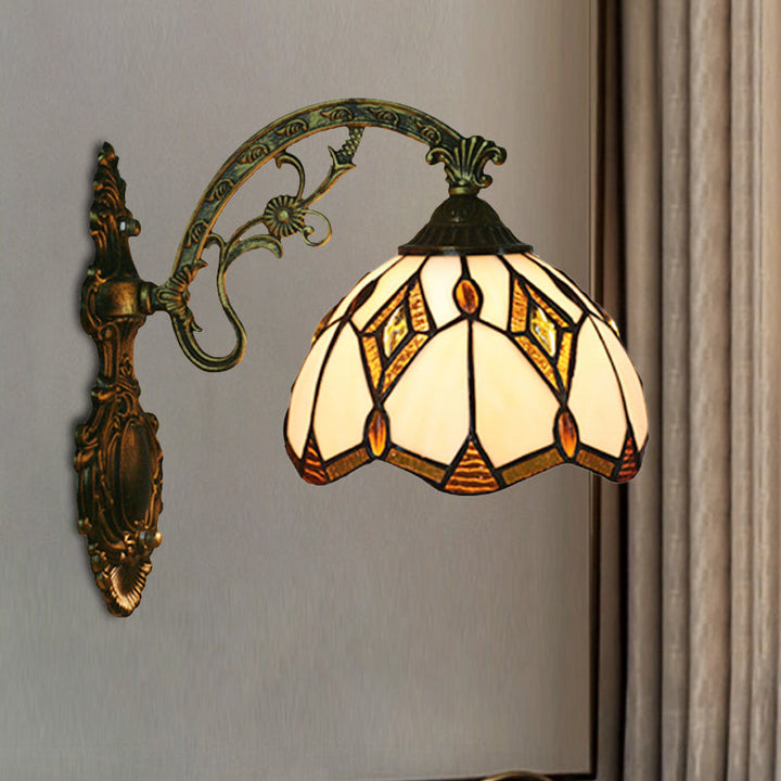 Lisslune | Wave-Edge Bowl Wall Lamp 1-Light Tiffany Glass Crafts Wall Mount Light Fixture in Bronze