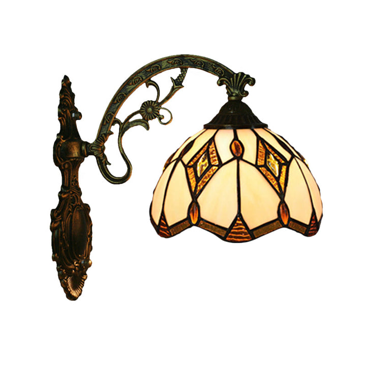 Lisslune | Wave-Edge Bowl Wall Lamp 1-Light Tiffany Glass Crafts Wall Mount Light Fixture in Bronze