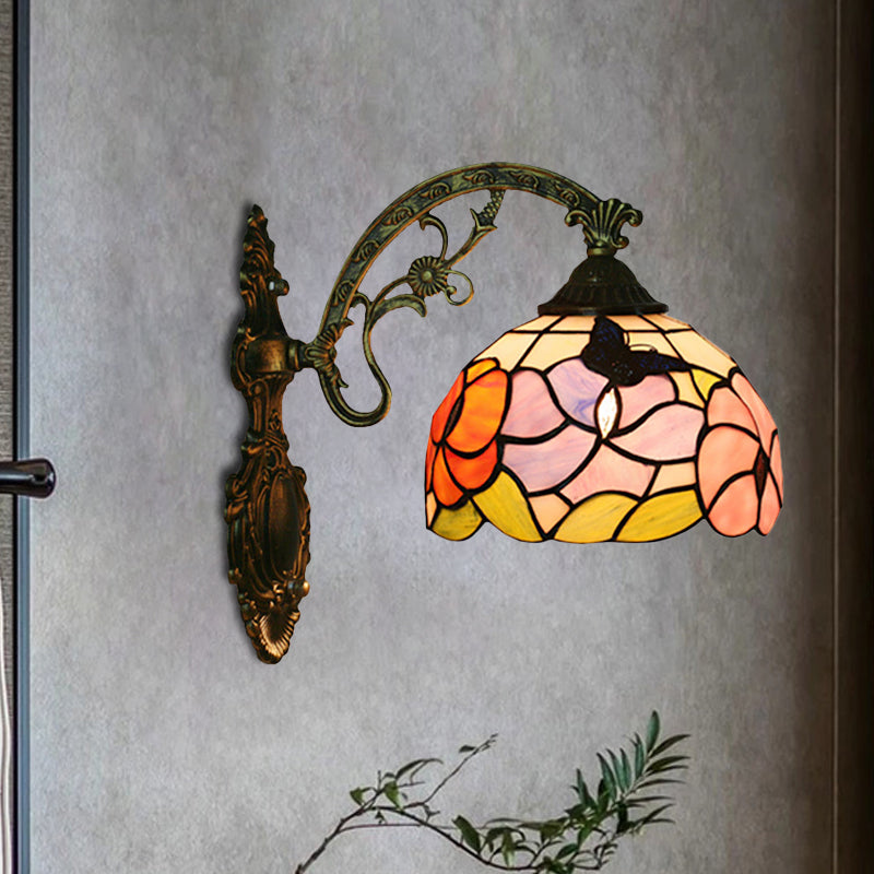 Lisslune | Single Butterfly and Peony Wall Floor Lamp Tiffany Bronze Stained Glass Wall Mount Lamp