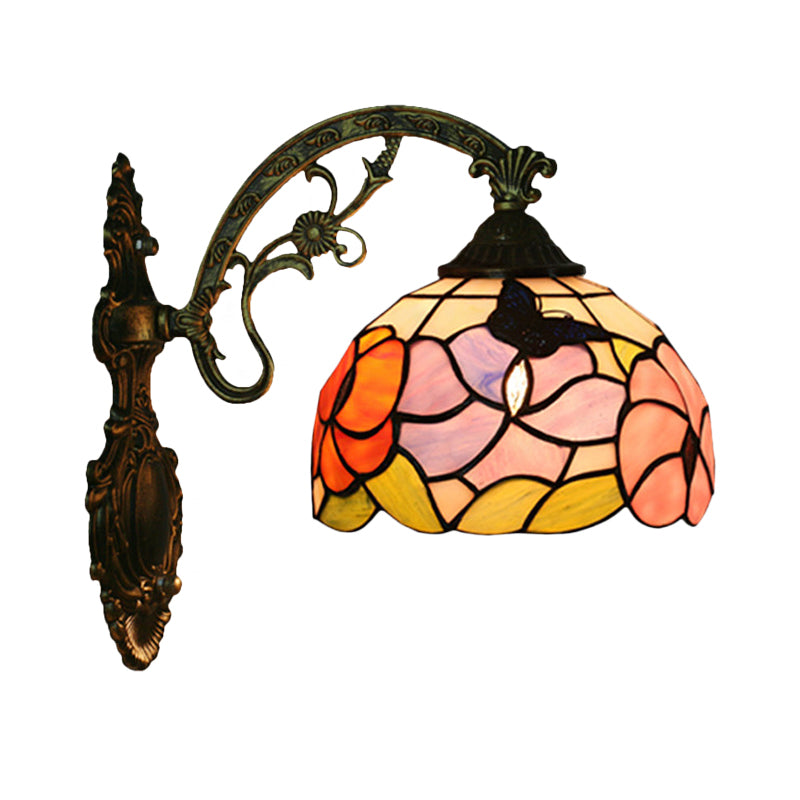Lisslune | Single Butterfly and Peony Wall Floor Lamp Tiffany Bronze Stained Glass Wall Mount Lamp