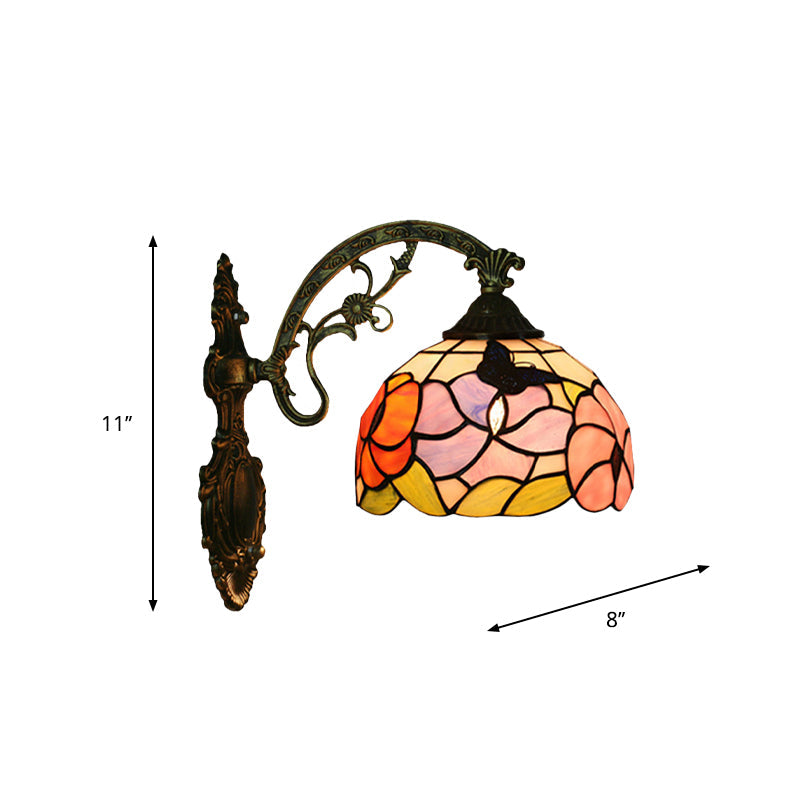Lisslune | Single Butterfly and Peony Wall Floor Lamp Tiffany Bronze Stained Glass Wall Mount Lamp