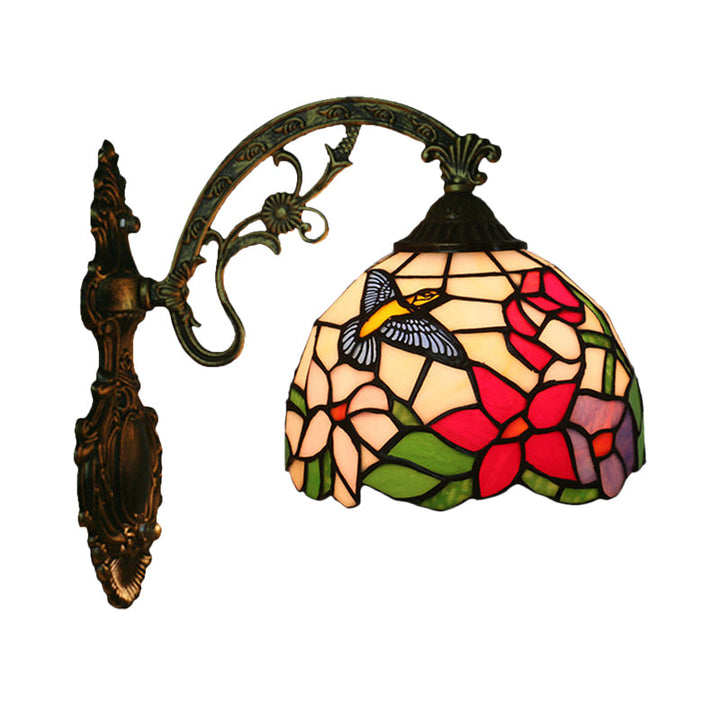 Lisslune | Handmade glass bronze wall lighting Magpie and flowers 1 head Tiffany wall lamp fixture