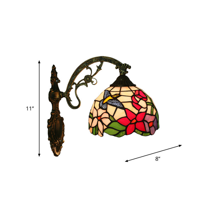 Lisslune | Handmade glass bronze wall lighting Magpie and flowers 1 head Tiffany wall lamp fixture