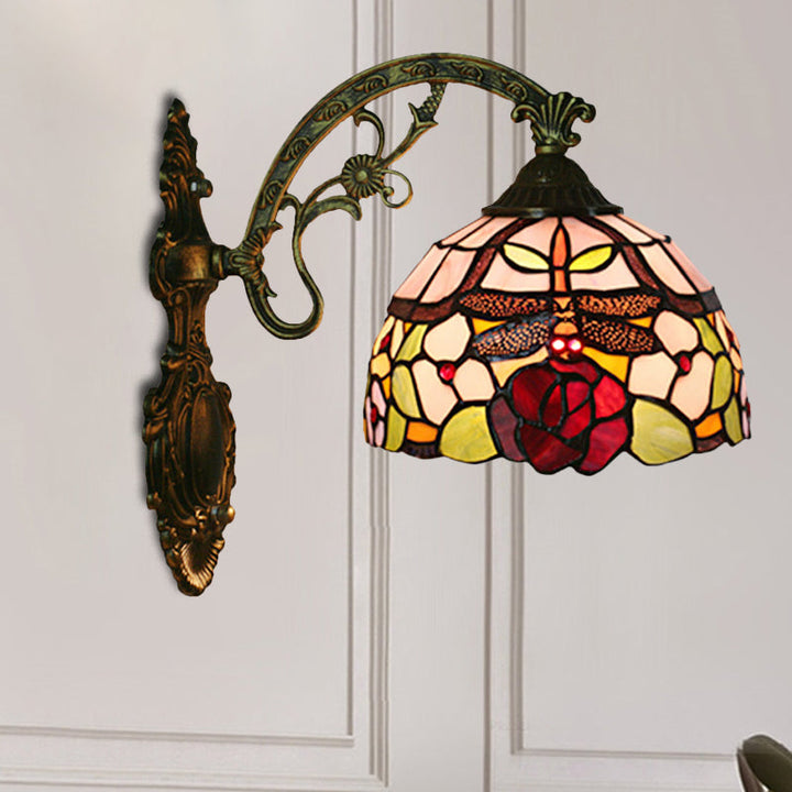Lisslune | Dragonfly-Rose Cut Glass Wall Light Kit Tiffany Single Bronze Wall Lamp Lighting