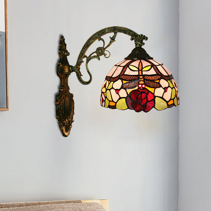 Lisslune | Dragonfly-Rose Cut Glass Wall Light Kit Tiffany Single Bronze Wall Lamp Lighting