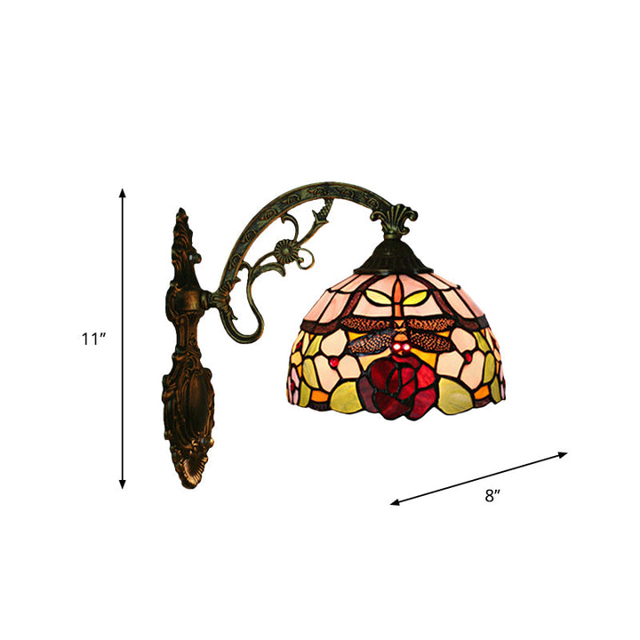 Lisslune | Dragonfly-Rose Cut Glass Wall Light Kit Tiffany Single Bronze Wall Lamp Lighting