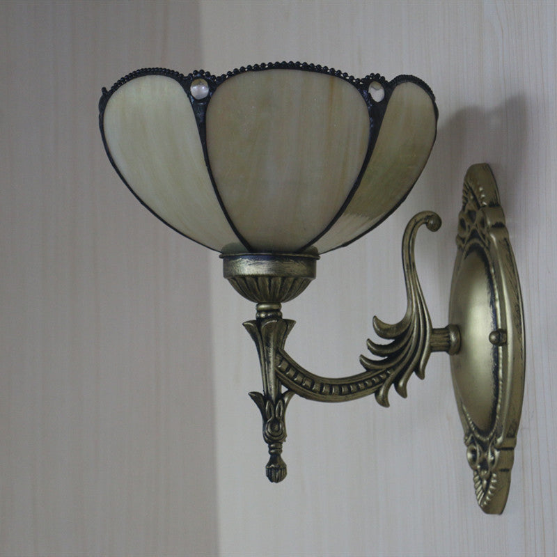 Lisslune | Flower/Bowl Wall-Mounted Light Tiffany Beige/Yellow Glass 1-Bulb Bronze Finish Wall Switch Light