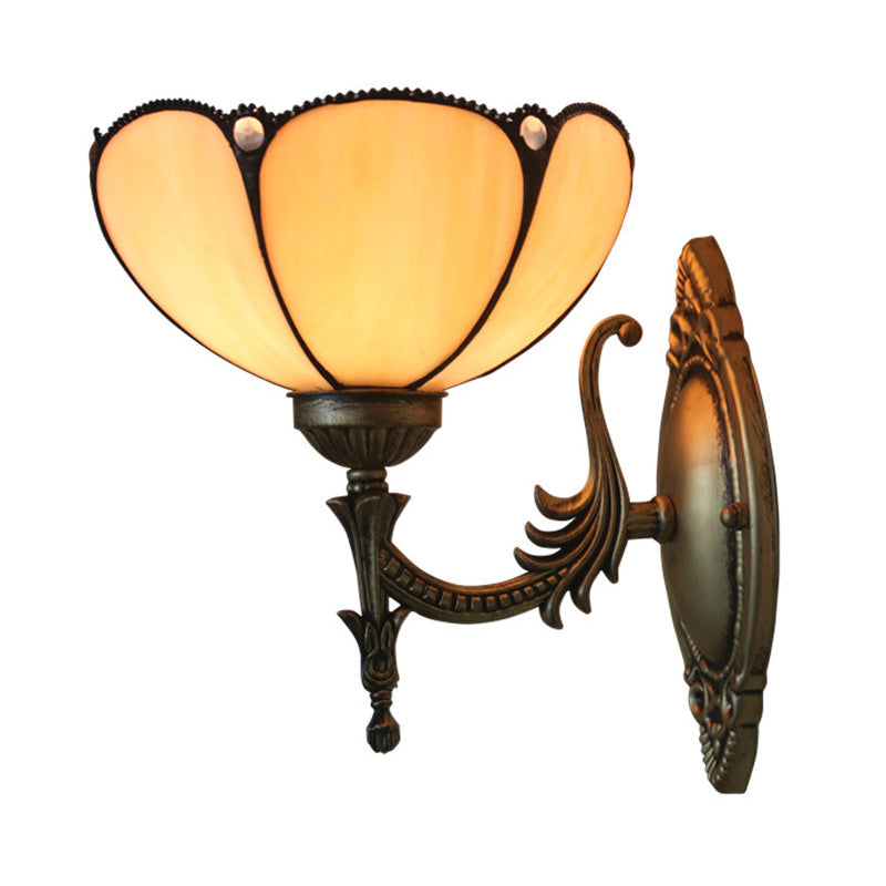 Lisslune | Flower/Bowl Wall-Mounted Light Tiffany Beige/Yellow Glass 1-Bulb Bronze Finish Wall Switch Light
