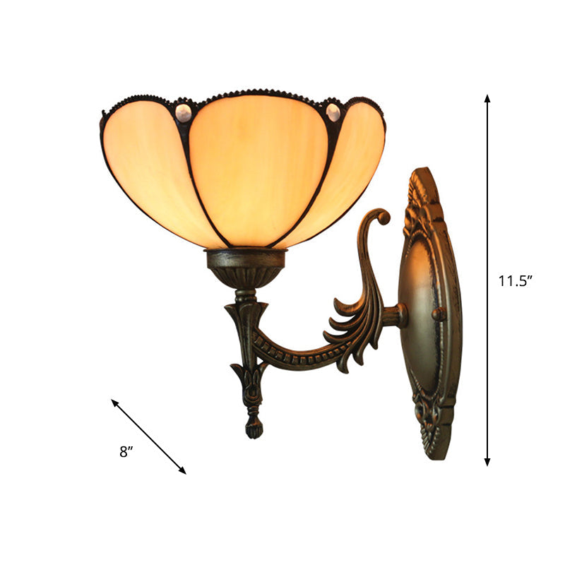 Lisslune | Flower/Bowl Wall-Mounted Light Tiffany Beige/Yellow Glass 1-Bulb Bronze Finish Wall Switch Light