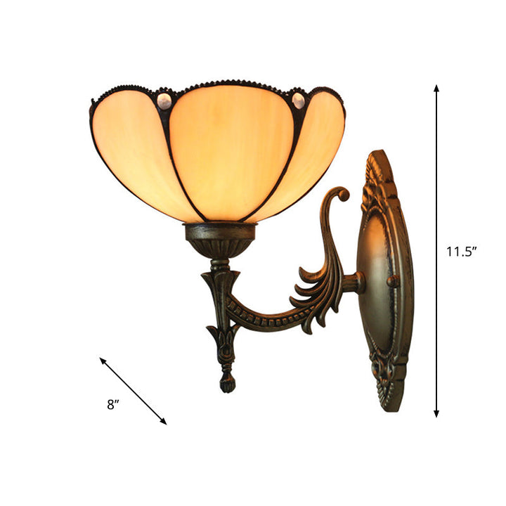 Lisslune | Flower/Bowl Wall-Mounted Light Tiffany Beige/Yellow Glass 1-Bulb Bronze Finish Wall Switch Light