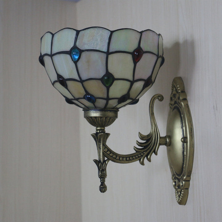 Lisslune | Flower/Bowl Wall-Mounted Light Tiffany Beige/Yellow Glass 1-Bulb Bronze Finish Wall Switch Light