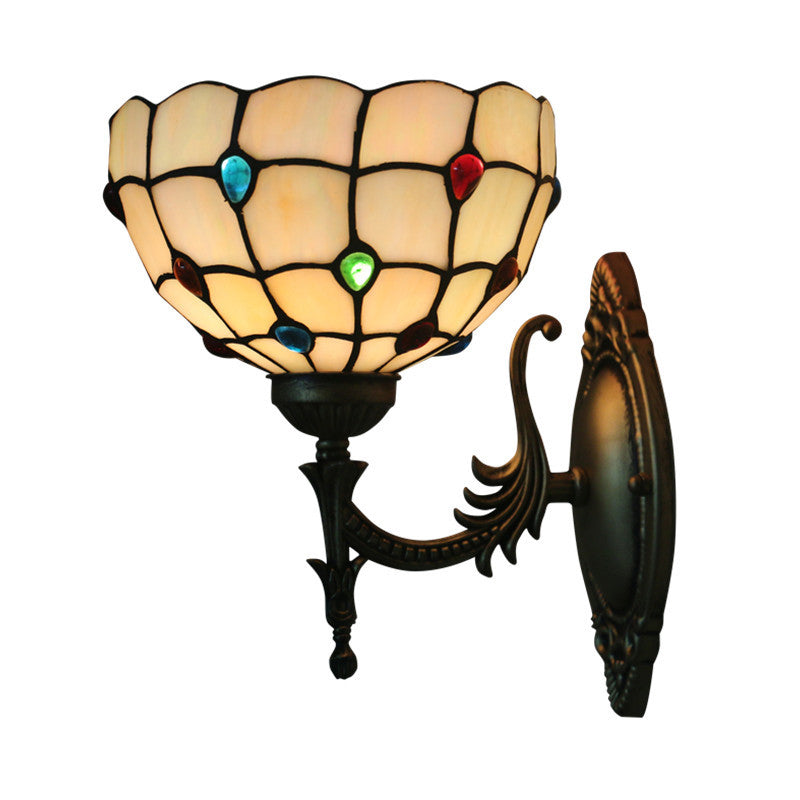 Lisslune | Flower/Bowl Wall-Mounted Light Tiffany Beige/Yellow Glass 1-Bulb Bronze Finish Wall Switch Light
