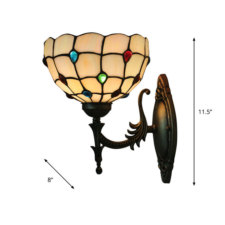 Lisslune | Flower/Bowl Wall-Mounted Light Tiffany Beige/Yellow Glass 1-Bulb Bronze Finish Wall Switch Light