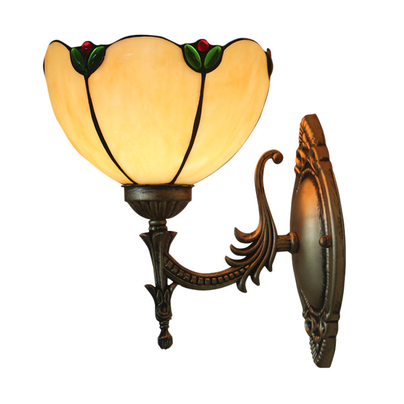 Lisslune | Beige Glass Bud Wall Lamp Vintage 1 Head Brass Finish Wall Light Fixture for Bedroom