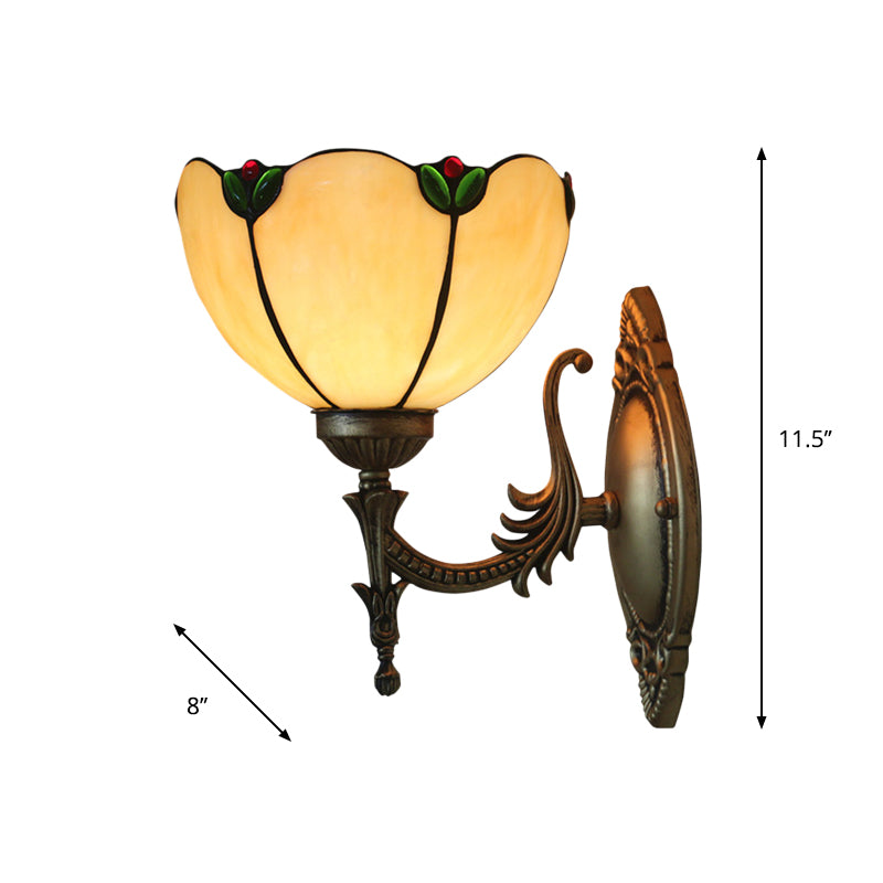 Lisslune | Beige Glass Bud Wall Lamp Vintage 1 Head Brass Finish Wall Light Fixture for Bedroom
