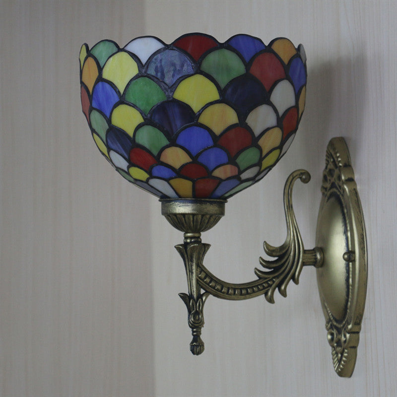 Lisslune | Spots/Semicircles Wall Lamp Single Bulb Yellow Glass Tiffany Wall Mounted Light Fixture in Bronze