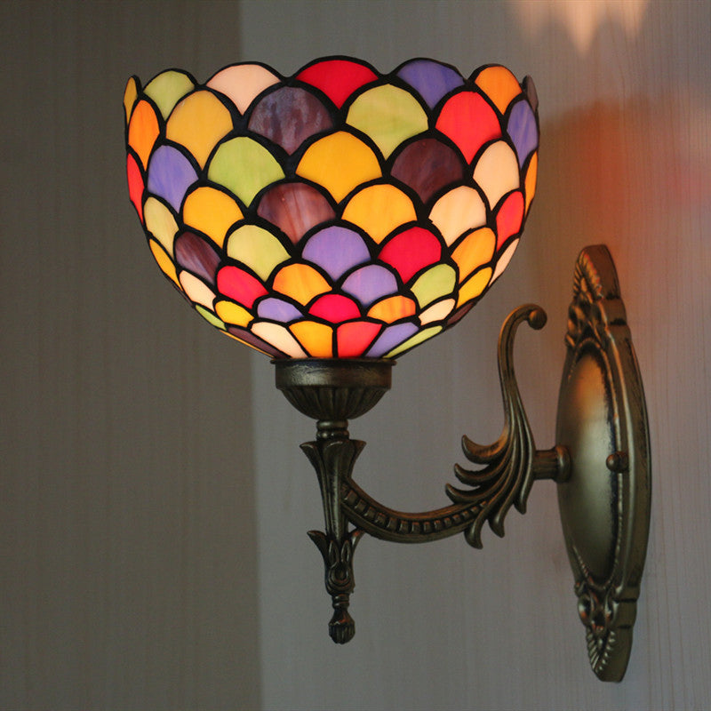 Lisslune | Spots/Semicircles Wall Lamp Single Bulb Yellow Glass Tiffany Wall Mounted Light Fixture in Bronze