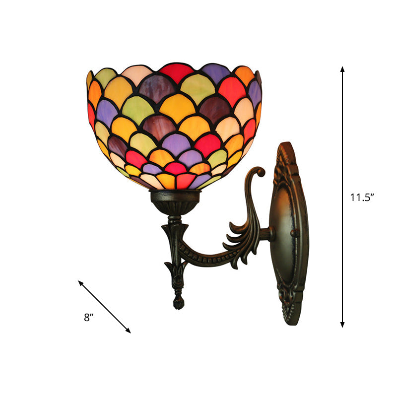 Lisslune | Spots/Semicircles Wall Lamp Single Bulb Yellow Glass Tiffany Wall Mounted Light Fixture in Bronze