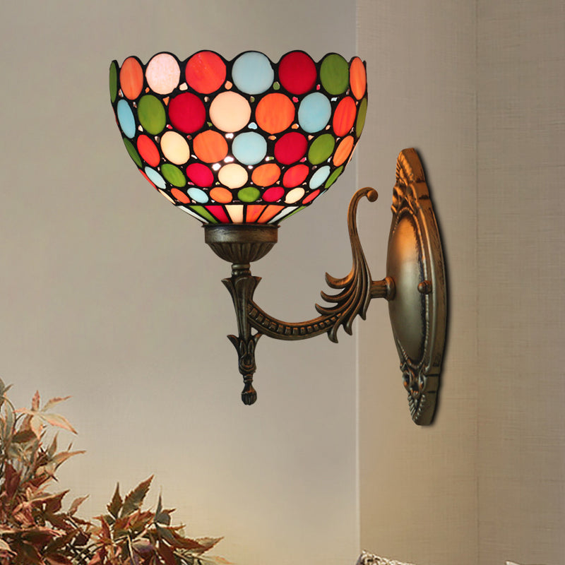Lisslune | Spots/Semicircles Wall Lamp Single Bulb Yellow Glass Tiffany Wall Mounted Light Fixture in Bronze
