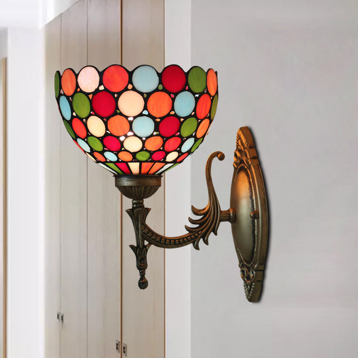 Lisslune | Spots/Semicircles Wall Lamp Single Bulb Yellow Glass Tiffany Wall Mounted Light Fixture in Bronze
