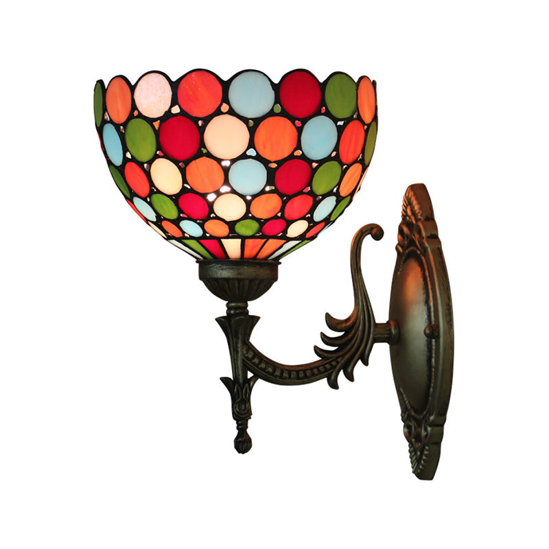 Lisslune | Spots/Semicircles Wall Lamp Single Bulb Yellow Glass Tiffany Wall Mounted Light Fixture in Bronze
