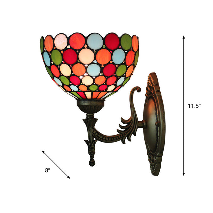 Lisslune | Spots/Semicircles Wall Lamp Single Bulb Yellow Glass Tiffany Wall Mounted Light Fixture in Bronze