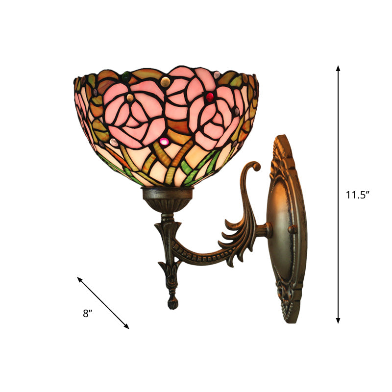 Lisslune | Pink Wall Mounted Lighting Tiffany 1 Lamp Glazed Glass Wall Lamp with Bronze Engraved Arm
