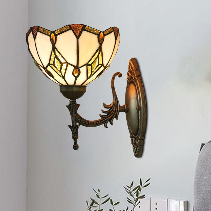 Lisslune | Baroque Flower-Shaped Wall Lamp 1 Head Beige Glass Wall Mounted Lamp in Bronze for Bedroom