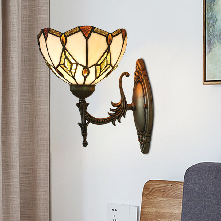 Lisslune | Baroque Flower-Shaped Wall Lamp 1 Head Beige Glass Wall Mounted Lamp in Bronze for Bedroom