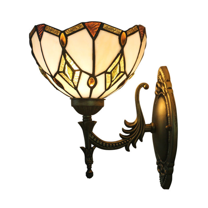 Lisslune | Baroque Flower-Shaped Wall Lamp 1 Head Beige Glass Wall Mounted Lamp in Bronze for Bedroom