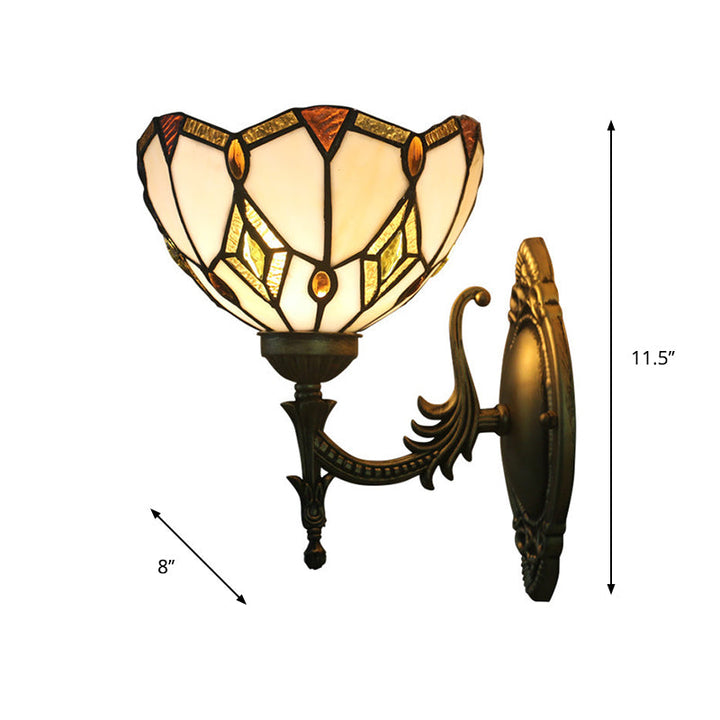 Lisslune | Baroque Flower-Shaped Wall Lamp 1 Head Beige Glass Wall Mounted Lamp in Bronze for Bedroom