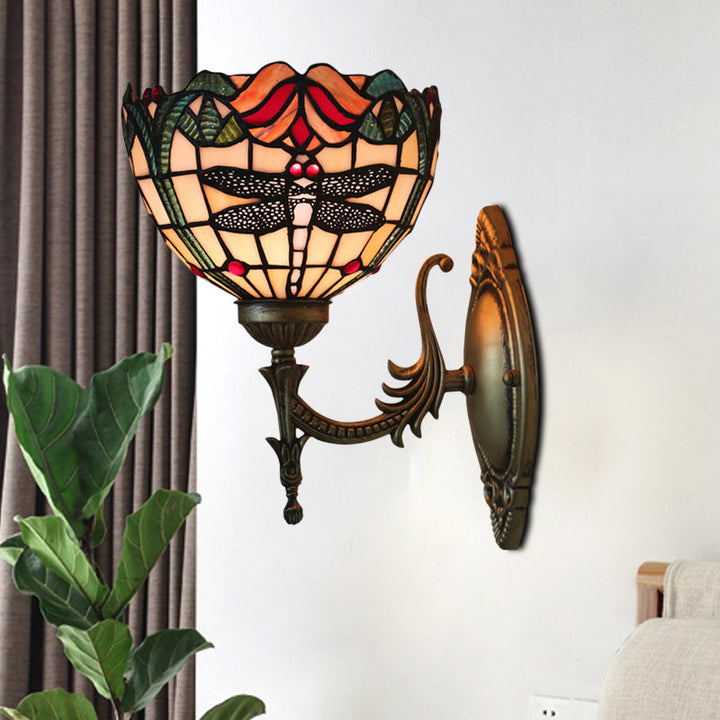 Lisslune | Dragonfly Wall Lighting Ideas Tiffany Pressed Glass 1 Lamp Bronze Wall-mounted Light